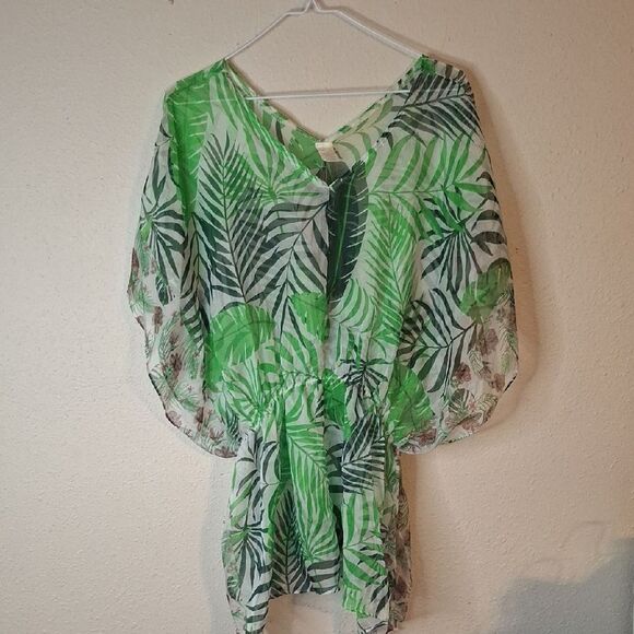 West Loop Green and White SWIM COVER UP One SIZE - Picture 1 of 3